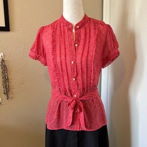 LOFT Coral Button-Up Blouse with Ruffle Details size 4